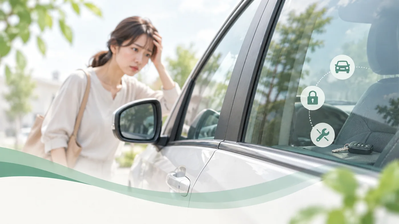車内に鍵を残して困っている様子